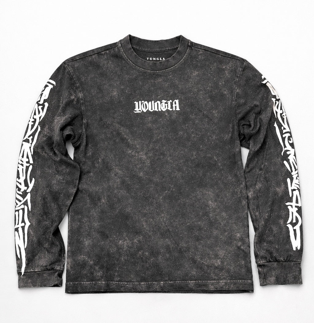 Acid wash graphic long sleeve tee