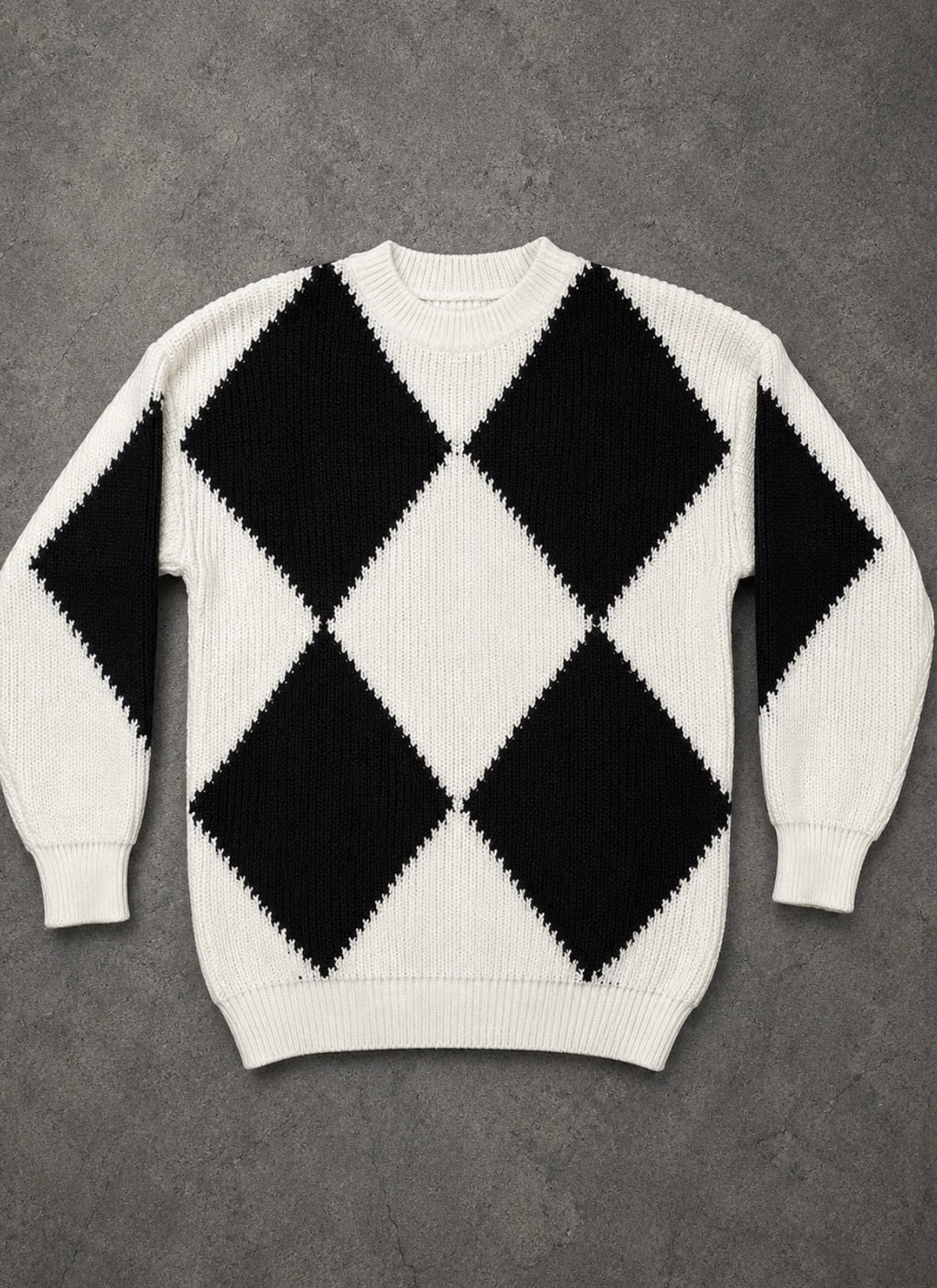 Grid and grain knit sweater
