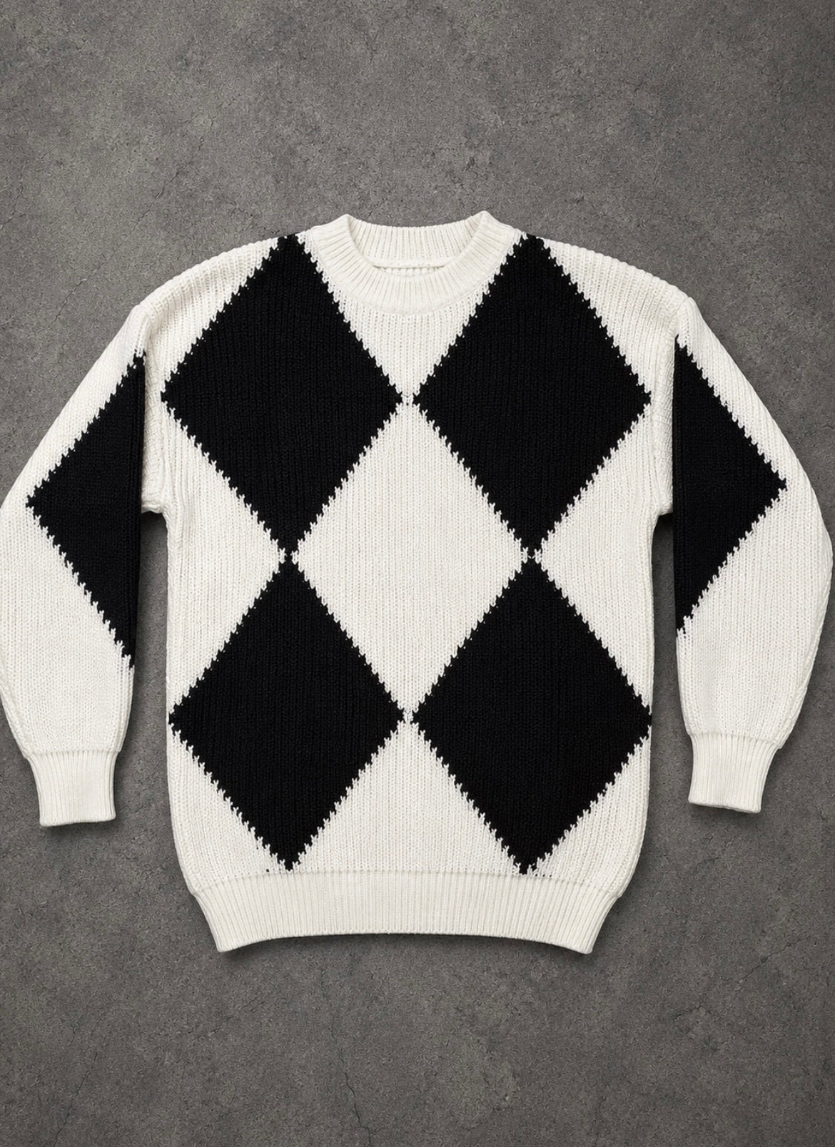 Grid and grain knit sweater