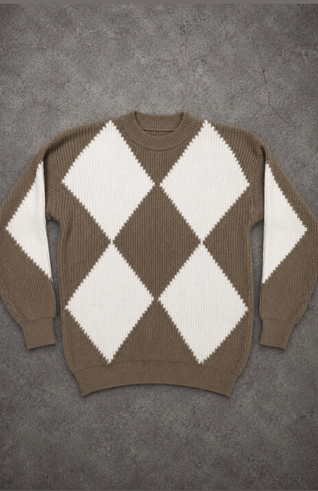 Grid and grain knit sweater