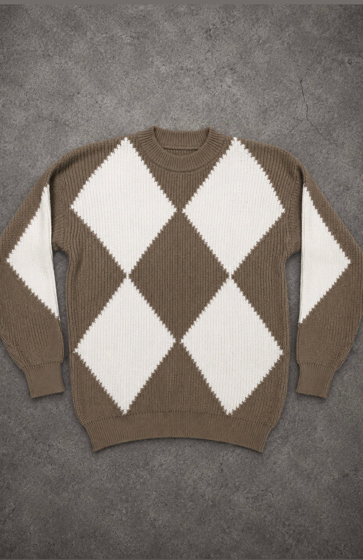 Grid and grain knit sweater