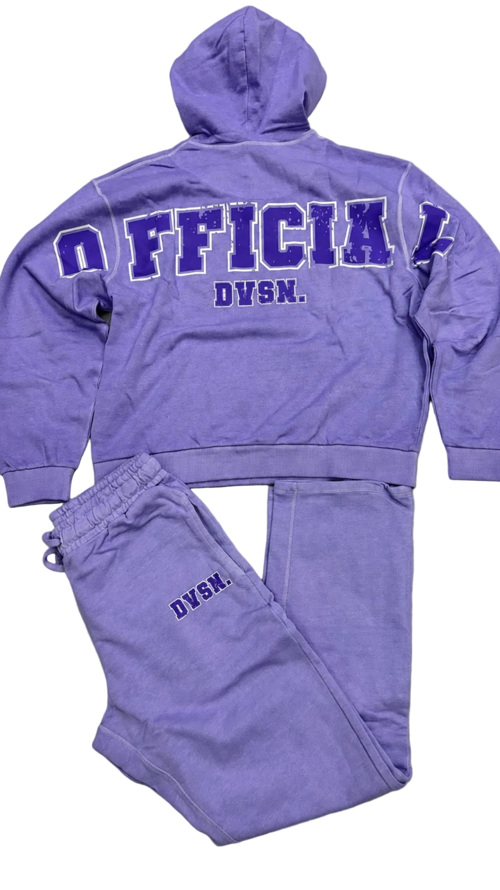 DVSN Tracksuit Premium Two-Piece Set in purple with hooded sweatshirt and matching pants, designed for comfort and style.