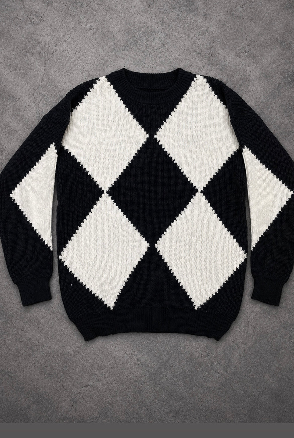 Grid and grain knit sweater